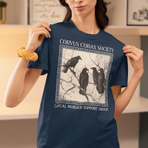 Shirt raaf - Corvus Corax Society - Steungroep lokale moord | Katoenen T-shirt met raaf en kraaidesign afbeelding 4