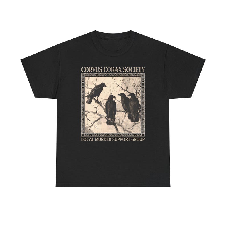 Shirt raaf - Corvus Corax Society - Steungroep lokale moord | Katoenen T-shirt met raaf en kraaidesign afbeelding 14