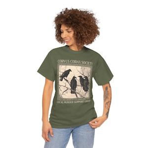 Shirt raaf - Corvus Corax Society - Steungroep lokale moord | Katoenen T-shirt met raaf en kraaidesign afbeelding 9