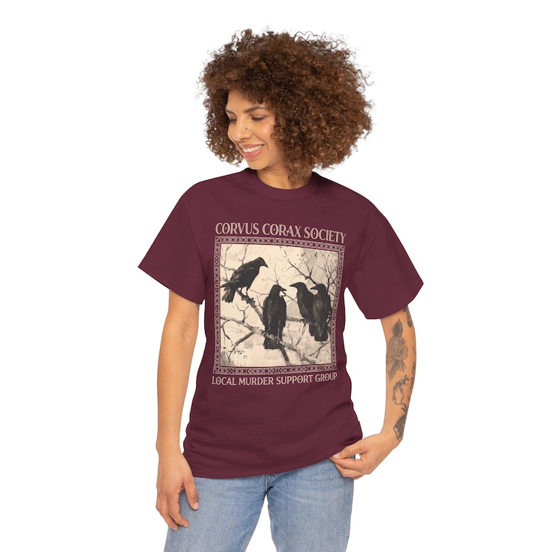 Shirt raaf - Corvus Corax Society - Steungroep lokale moord | Katoenen T-shirt met raaf en kraaidesign afbeelding 8
