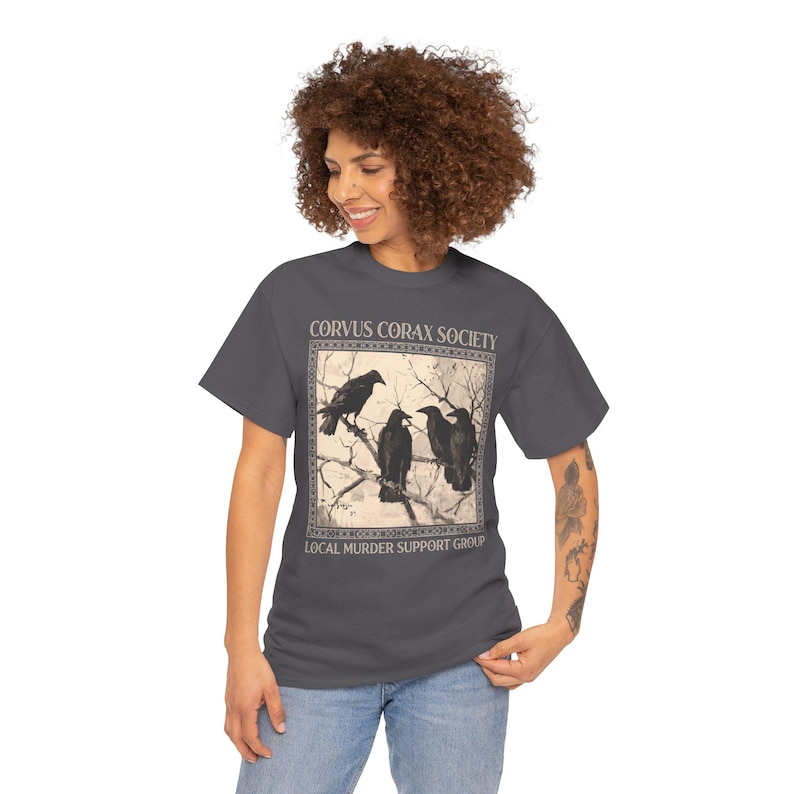 Shirt raaf - Corvus Corax Society - Steungroep lokale moord | Katoenen T-shirt met raaf en kraaidesign afbeelding 10