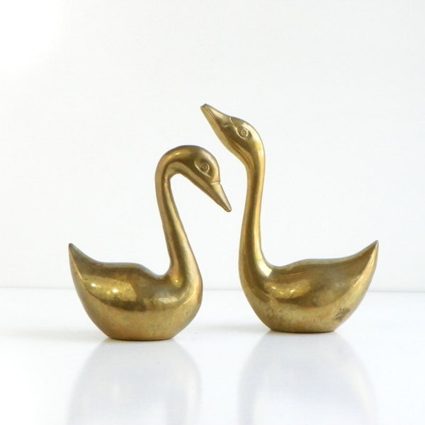 Mid Century 7" Large Brass Swans - Set of 2