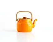 Mid Century Mini Orange Enamel Teapot