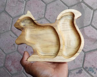 Woodland Animal Trays - Bear and Squirrel | Handmade Teak Wood Catch-All, Jewelry Organizer