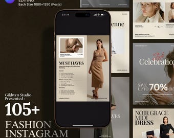 Pakiet szablonów postów na Instagram • 105 projektów Canva dla marek modowych i influencerów w mediach społecznościowych