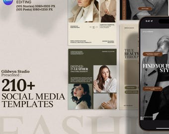 Instagram Post & Stories Templates | Editable 210 Social Media Canva Templates for Boutique Brands Creators