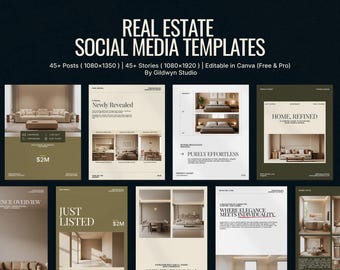 Instagram Real Estate Story and Post Templates | 90 Modern Elegant Canva Designs For Realtor