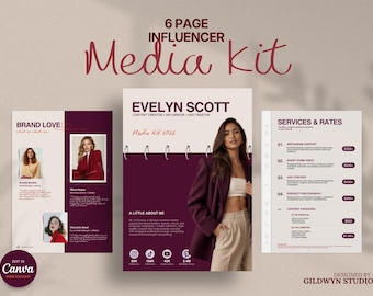 6 Page Influencer Media Kit Template, Canva Rate Card & Brand Pitch Kit for UGC Creators