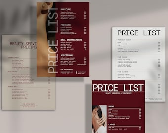 Cennik kosmetologów – szablon Canva | Menu usług salonu kosmetycznego i spa