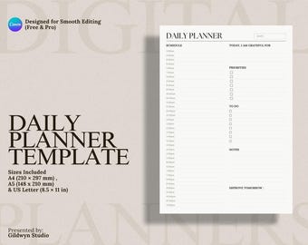 Szablon dziennego planera Canva | Do druku w formatach A4, A5 i US Letter | Edytowalny harmonogram dzienny | Natychmiastowe pobranie