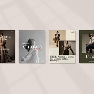 Minimal fashion story and post templates displayed as editable Instagram layouts in warm earth tones, featuring modern typography and image placeholders for collections and promotions, designed for fashion brands, boutiques, influencers, and content creators to build consistent, professional social media content using Canva with drag and drop customization and no design skills required