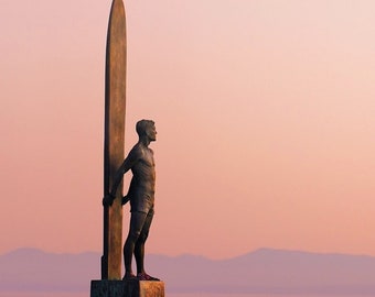 Santa Cruz photography // Santa Cruz surf art // surfer art // surf statue // Santa Cruz photo wall art - Last Light