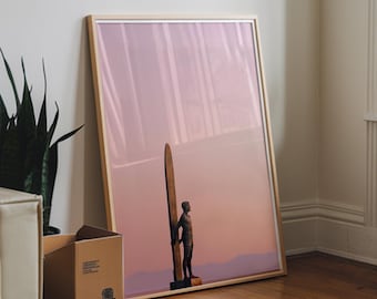 Santa Cruz photography on canvas // Santa Cruz surf art // surfer art // surf statue // Santa Cruz photo wall art - Last Light