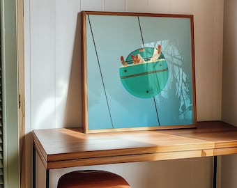 Mid-Century Modern Art Print | Playful Aqua Blue Santa Cruz Photography | Coastal Wall Art for Office, Nursery, or Playroom