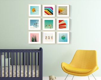 Set of 9 California Modern Nursery Art Prints | Gender Neutral Coastal Decor | Boardwalk Beach Photography Gift Set | Baby Room Wall Art
