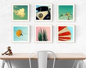 modern art print set beach california art prints palm tree wall art photography - santa cruz photography art print set