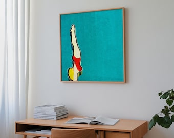 mid century art / mid century wall art / diving pool girl mid century sign - High Dive, print or canvas // CUSTOM SIZES