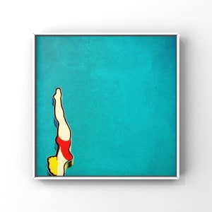 mid century art / mid century wall art / diving pool girl mid century sign High Dive, print or canvas // CUSTOM SIZES image 1