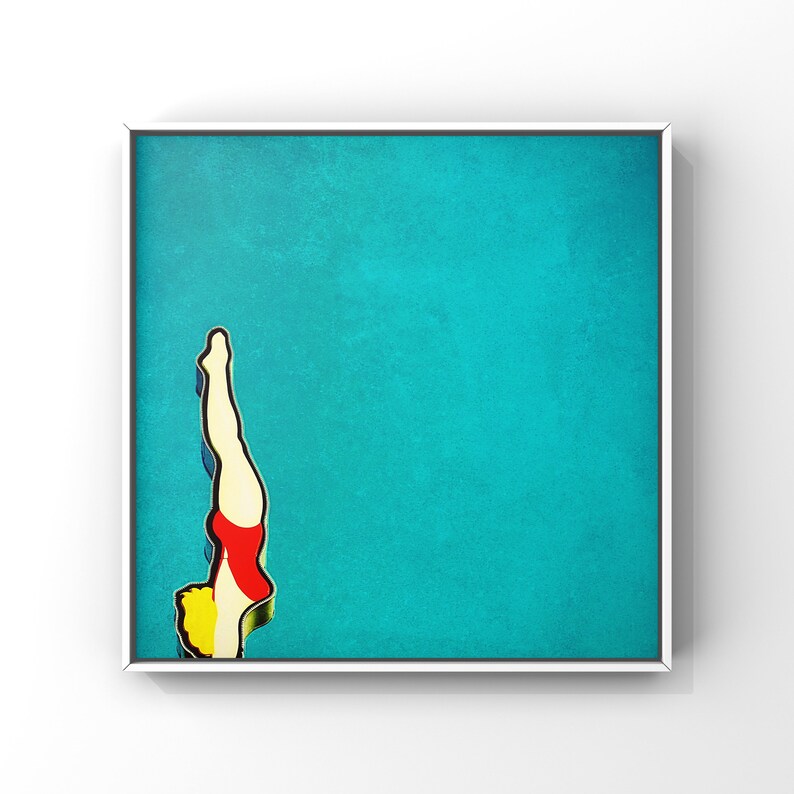 mid century art / mid century wall art / diving pool girl mid century sign High Dive, print or canvas // CUSTOM SIZES image 1