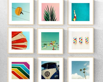 Santa Cruz Boardwalk Art Prints | Vibrant Coastal Wall Art | California Boardwalk Decor | Retro Surf Vibes Artwork - Set of NINE prints