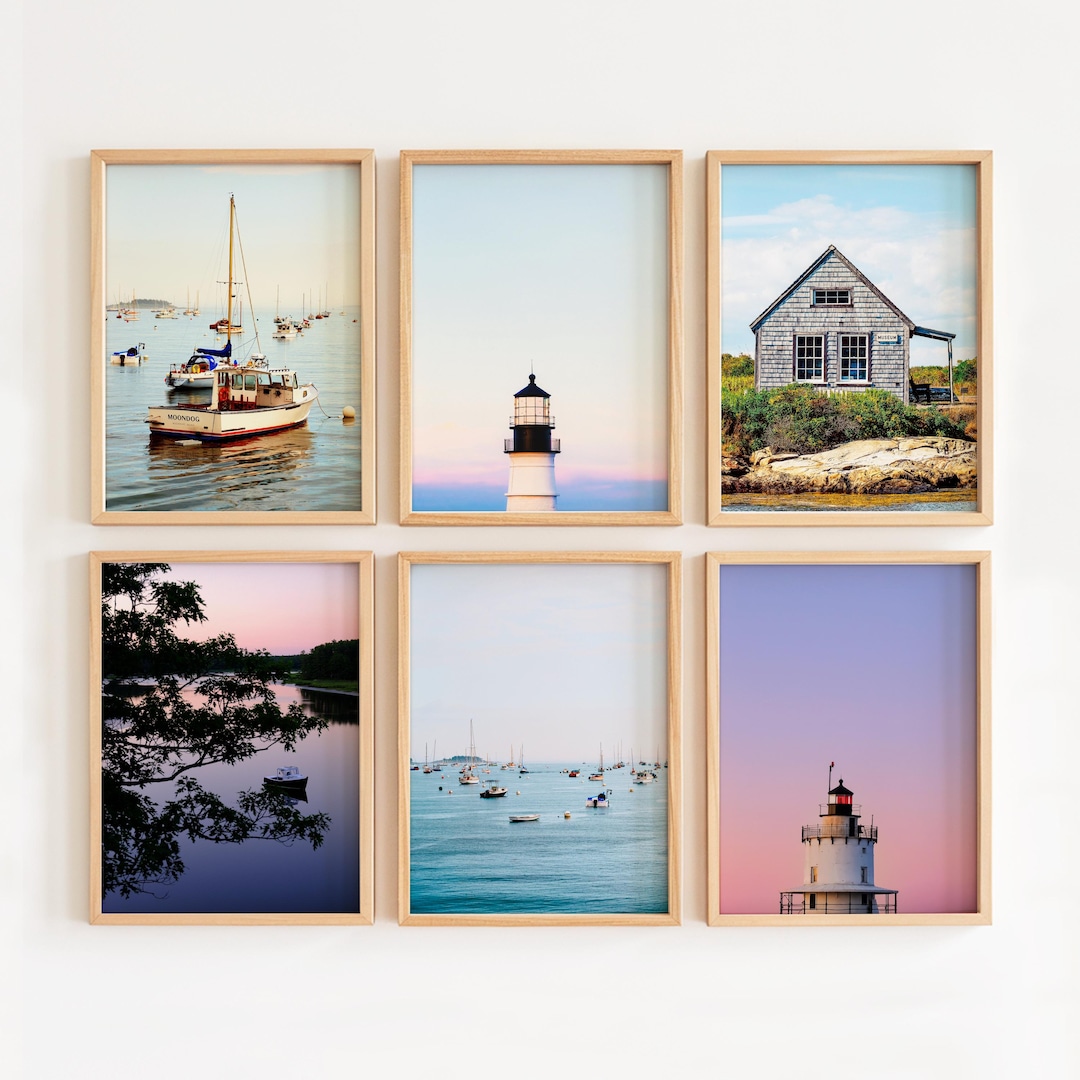 Maine Photography Art Print Set – Coastal Wall Decor, Set of Six - six prints, 11x14 in