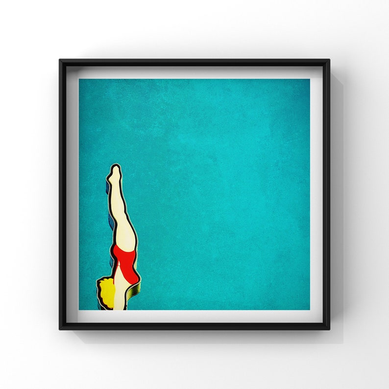 mid century art / mid century wall art / diving pool girl mid century sign High Dive, print or canvas // CUSTOM SIZES image 4