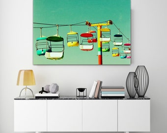 wall art canvas /  bright mid century modern horizontal canvas  / large beach santa cruz wall art - Summer of 67, 40x60 photograph on canvas