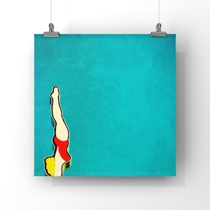 mid century art / mid century wall art / diving pool girl mid century sign High Dive, print or canvas // CUSTOM SIZES image 2