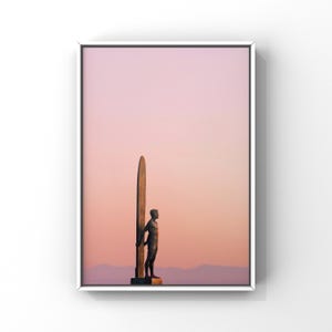 Santa Cruz photography on canvas // Santa Cruz surf art // surfer art // surf statue // Santa Cruz photo wall art - Last Light
