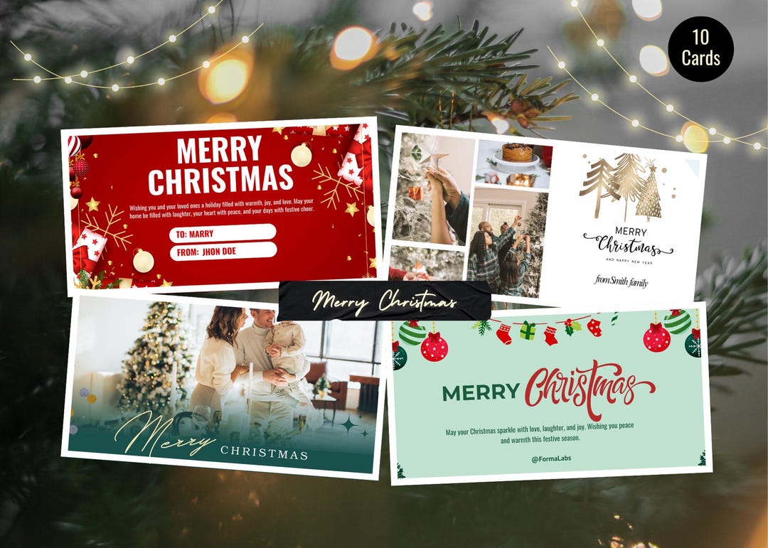 Editable Christmas Card Canva Templates, 2025 Photo Collage Bundle ...