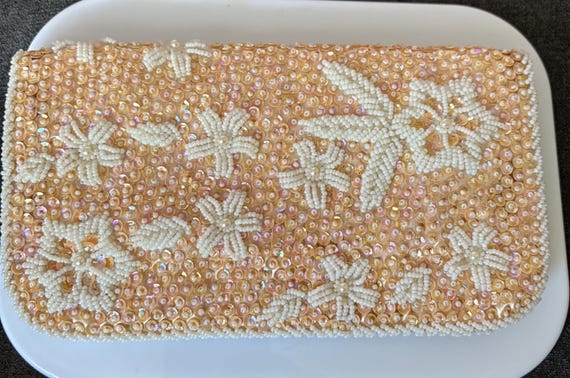 1950s Hand Beaded Clutch Made in Hong Kong