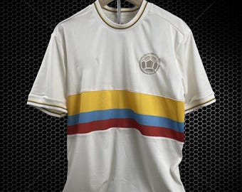 Colombia 100th Anniversary Retro Jersey - White with Yellow, Blue & Red Stripes