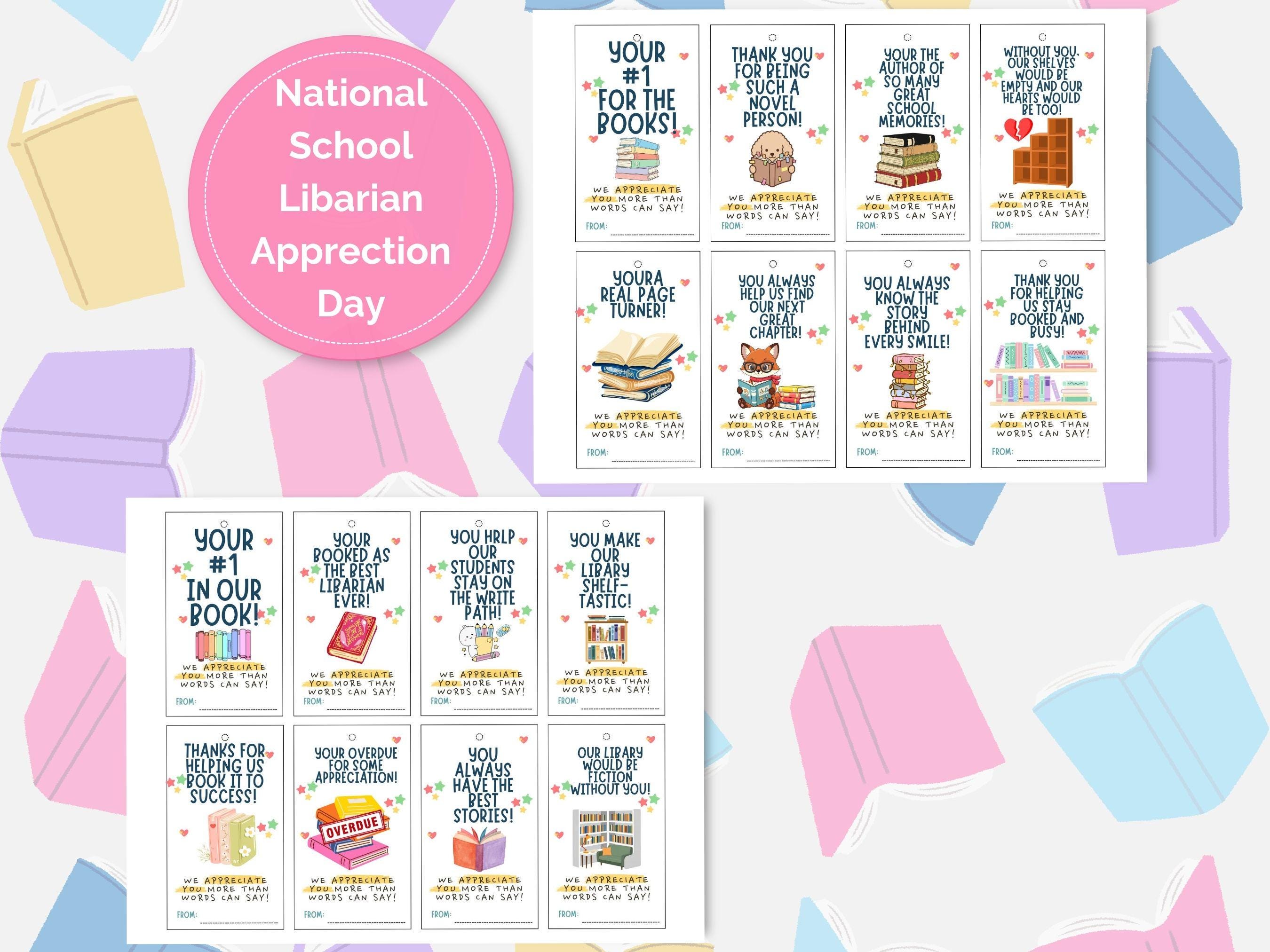 School Librarian Appreciation Gift Tags, Printable Thank You Notes ...