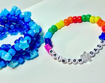Rainbow Dash—MLP Kandi Rotator cuff Bracelet with Kandi single - Ponycore Fandom Rave Jewlery