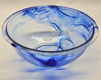 Pyrex Watercolor Blue Lagoon Swirl 2,5-Quart-Rührschüssel Modell 325, blau marmorierte Glasschüssel