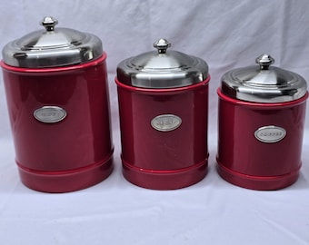 Zestaw pojemników ceramicznych Capriware Red na mąkę, cukier, kawę, pokrywki ze stali nierdzewnej, 3 szt.