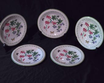 Studio Nova Garden Bloom Salad Plates 7.75" Set of 4 + Free Spare Floral, 1999-2006 Botanical Laurel Ring Coupe Dinnerware