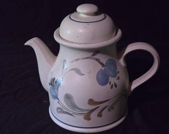 Johnson Brothers Sirocco Kaffeekanne, blau, mit Deckel, 5 Tassen, England, 1979–1980, Vintage-Geschirr mit Blumenmuster