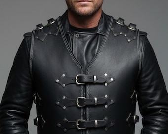 Handgefertigte Rindsleder Weste Herren Biker Moto Weste Mantel mit Schnallen Ärmellose Jacke
