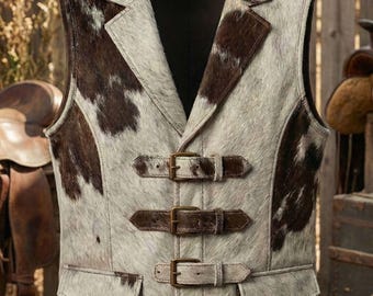 Handgefertigte Weste Männer Rindsleder Weste Naturhaar Western Cowboy Jacke Schnalle Verschluss
