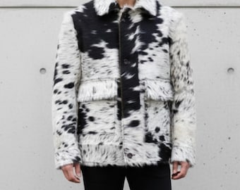 Hair-On Cowhide Leather Jacket Western Cowskin Handcrafted Coat