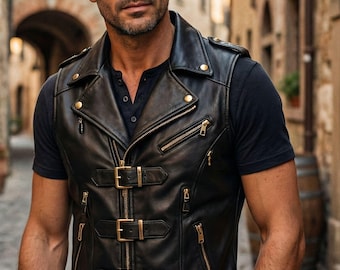 Handgefertigte Lederweste Western Rodeo Biker Style Weste Geniune Schaffellleder Anpassung verfügbar