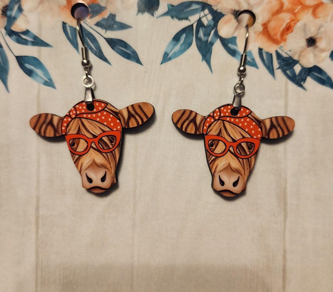 Highland Cow Head Earrings Etsy