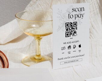 QR Code Sign, Boho Scan to Pay Sign, Modern Small Business Sign, PayPal Payment Sign, Editable Template Canva