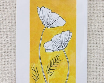 Yellow Flowers Print, Art Print 5x7