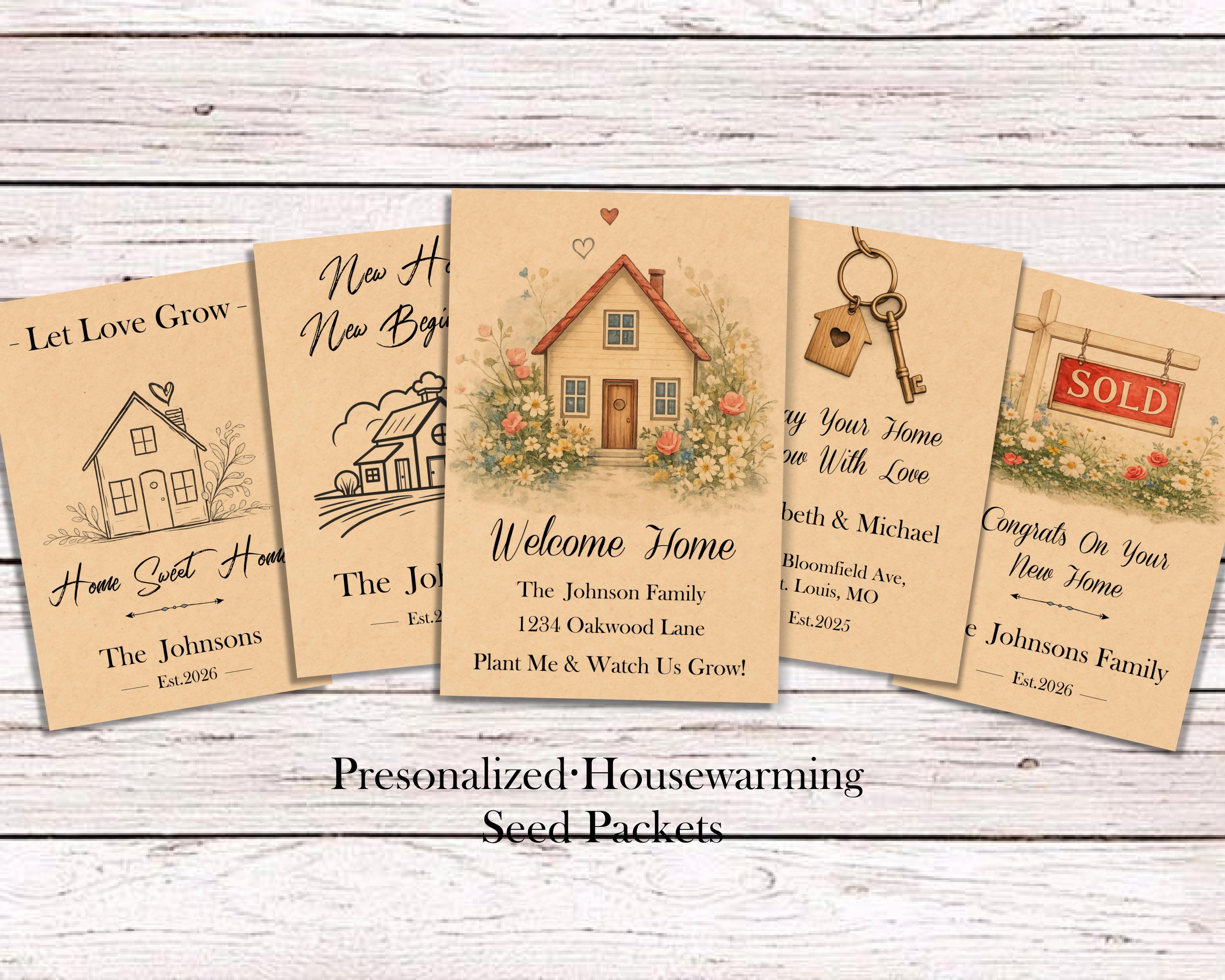 Housewarming Seed Packet Favors, Welcome Home Wildflower Seeds Included, New Home Gift, Moving Party, Realtor Closing Gift, Rustic Kraft