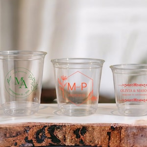 Wedding Favor Cups,Personalized Clear Plastic Party Cups,Welcome Bag Drinkware,Reception Bar Drink Station Cups — Made for Cheers & Memories