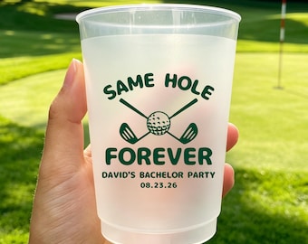 Personalized Golf Bachelor Party Frosted Cups, Custom Same Hole Forever Cups, Golf Trip Groomsmen Party Favors, Bachelor Weekend Cups