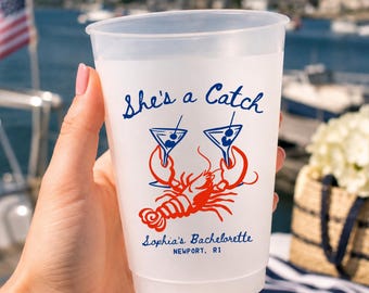 Personalized Frosted Bachelorette Cups, Custom Coastal Party Cups, Lobster Wedding Weekend Cups, Beach Bridal Shower Favors, Girls Trip Cups