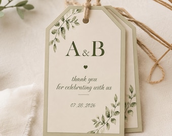 Personalized Wedding Favor Tags, Botanical Thank You Tags, Wedding Welcome Bag Tags, Custom Guest Gift Tags, Greenery Bridal Shower Tags